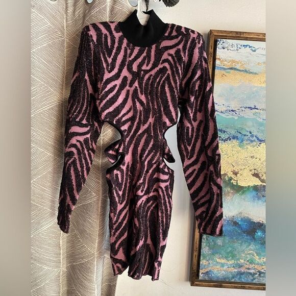 Dundas X Revolve Mini Sweater Knits Dress Womens  Sz M Black  And Pink Metallic - Picture 4 of 14